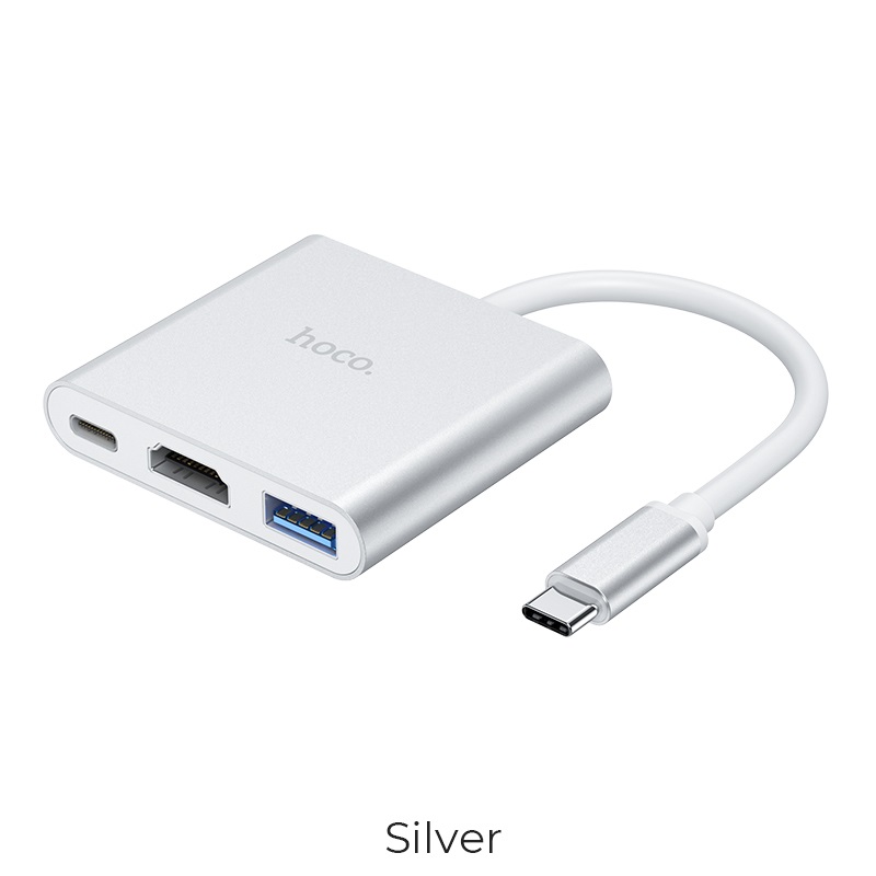 Adaptor Hoco HB14 | USB-C – HDMI + USB 3.0 + PD | Argintiu