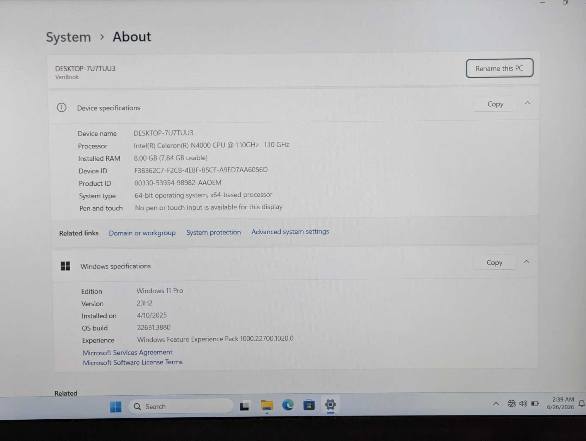 Nou! VenBook 16.0″ | Intel Celeron N4000 | 8GB RAM | 256GB SSD | Intel UHD 600 | Windows 11 Pro — miniatură 14